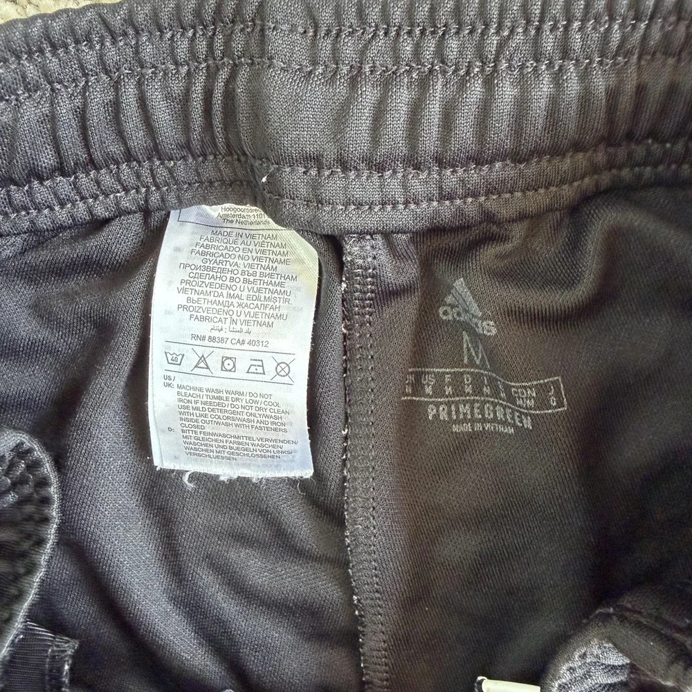 Adidas Track Pants Mens Medium Black Primegreen Elastic Waist Pockets Tapered